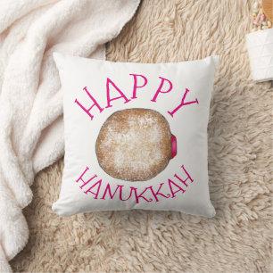 Happy Hanukkah Jelly Doughnut Doughnut Sufganiyot Throw Pillow