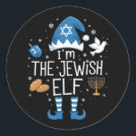 Happy Hanukkah Jewish Elf Family Group Christmas  Classic Round Sticker<br><div class="desc">Happy Hanukkah Jewish Elf Family Group Christmas Pajama</div>