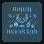 Happy Hanukkah Jewish Festival Menorah Dreidel Square Sticker<br><div class="desc">Happy Hanukkah fun Jewish holiday stickers with snowflakes,  menorah,  and dreidel.</div>
