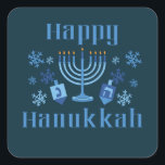 Happy Hanukkah Jewish Festival Menorah Dreidel Square Sticker<br><div class="desc">Happy Hanukkah fun Jewish holiday stickers with snowflakes,  menorah,  and dreidel.</div>