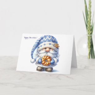 Happy Hanukkah Jewish Gnome with Challah Card