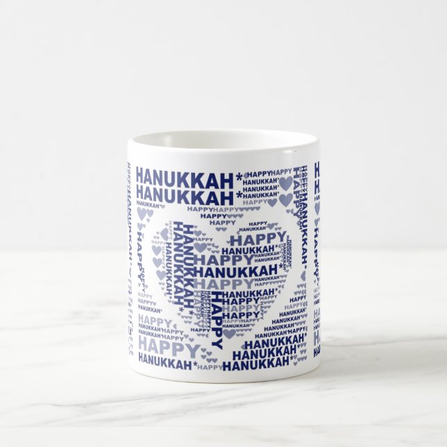 Happy Hanukkah Jewish Holiday Blue Coffee Tea Mug (Center)