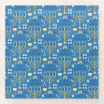 Happy Hanukkah Jewish Star Menorah Blue Chanukah Glass Coaster<br><div class="desc">Happy Hanukkah,  Chanukah,  Menorah,  festival of lights,  Jewish star,  blue coaster.</div>