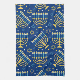 Happy Hanukkah Jewish Star Menorah Blue Kitchen To Towel