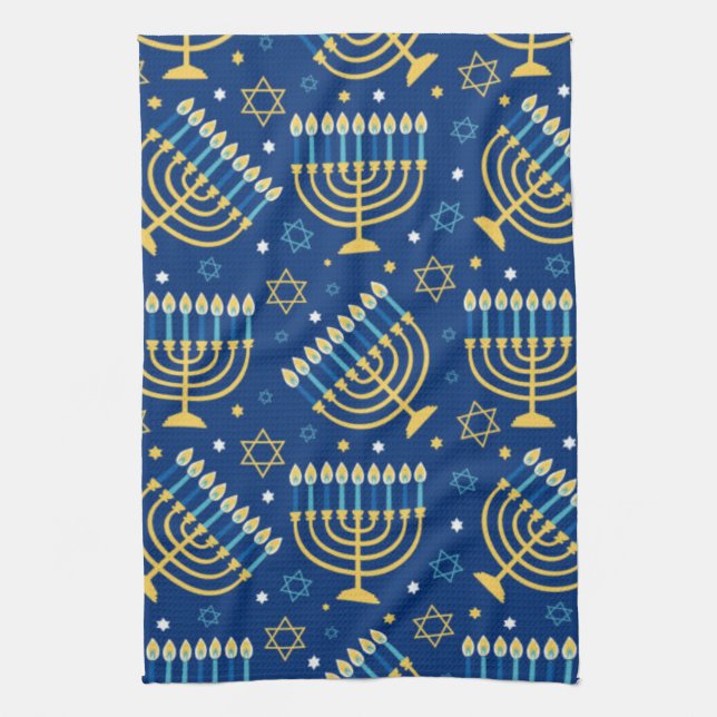 Happy Hanukkah Jewish Star Menorah Blue Kitchen To Towel (Vertical)