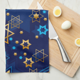 Happy Hanukkah Jewish Star Menorah Blue Kitchen Towel