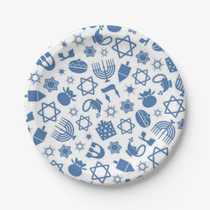Happy Hanukkah Jewish Star Menorah Blue  Paper Pla Plate