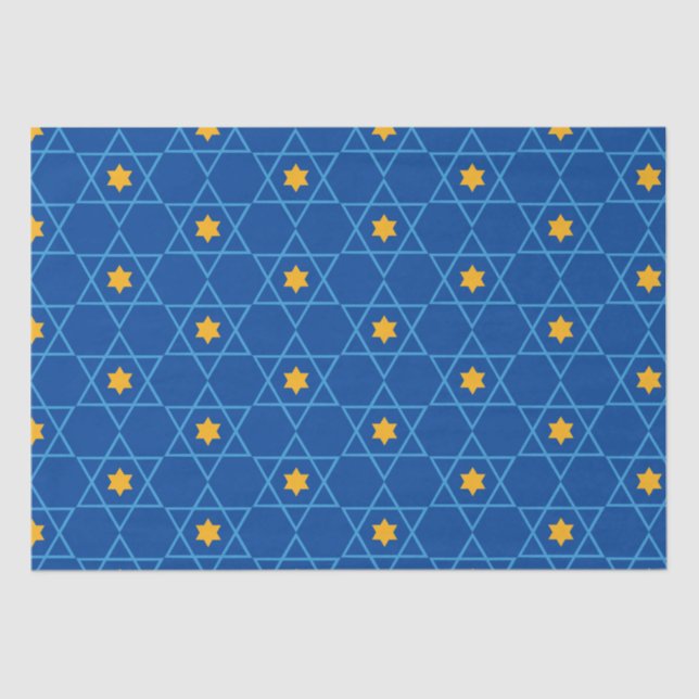 Happy Hanukkah Jewish Star of David Pattern Blue Tissue Paper (Front)
