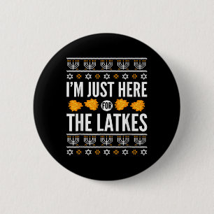 Happy Hanukkah Just Here For Latkes Hebrew Jewish  2 Inch Round Button
