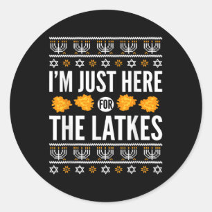 Happy Hanukkah Just Here For Latkes Hebrew Jewish Classic Round Sticker