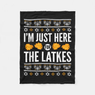 Happy Hanukkah Just Here For Latkes Hebrew Jewish  Fleece Blanket