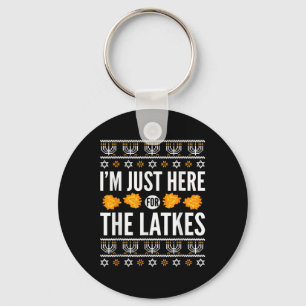 Happy Hanukkah Just Here For Latkes Hebrew Jewish Keychain