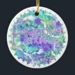 Happy Hanukkah Keepsake Ornament<br><div class="desc">Happy Hanukkah ornament with lots of blue, green, and purple, perfect for displaying during the Jewish holiday of Hanukkah!</div>