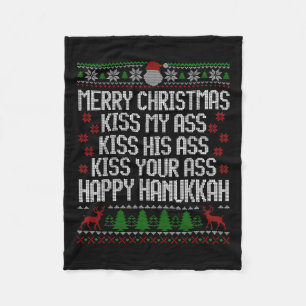 Happy Hanukkah Kiss My His Your Merry Christmas Fleece Blanket