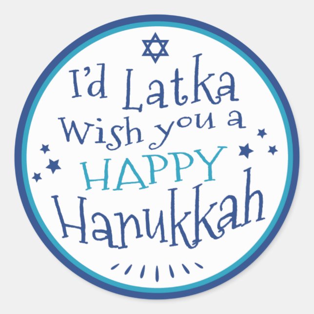 HAPPY Hanukkah Labels round I'd Latka wish you (Front)