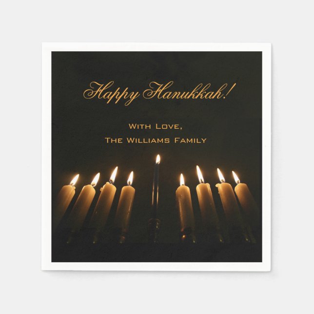 Happy Hanukkah Lamp Menorah Light Candles Chanukah Napkin (Front)