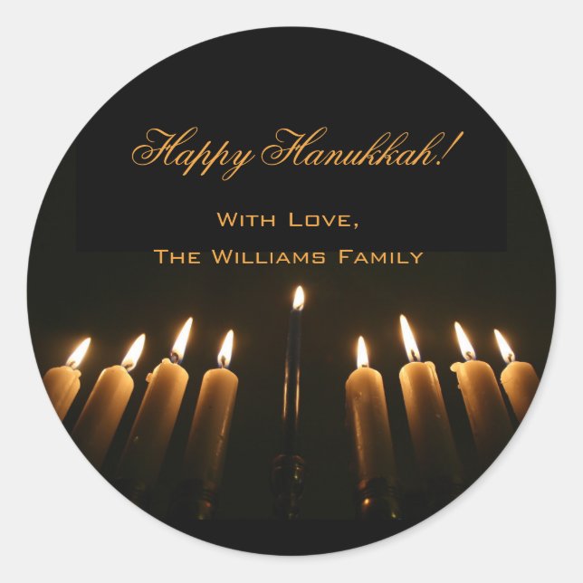 Happy Hanukkah Lamp Menorah Lights Candle Chanukah Classic Round Sticker (Front)