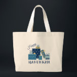 Happy Hanukkah Large Tote Bag<br><div class="desc">This design is beautiful and bright and fills you to the brim with holiday spirit and is perfect on gifts,  table runners,  kitchen linens,  home decor and on all things Hanukkah!</div>