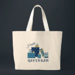 Happy Hanukkah Large Tote Bag<br><div class="desc">This design is beautiful and bright and fills you to the brim with holiday spirit and is perfect on gifts,  table runners,  kitchen linens,  home decor and on all things Hanukkah!</div>