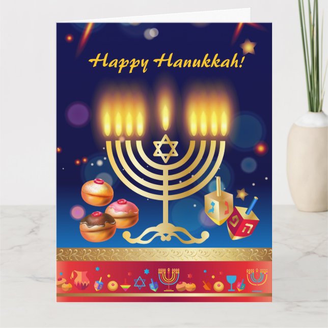 Happy Hanukkah Lights Jewish Holiday Gold Card (Front)