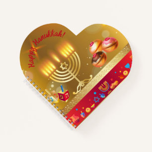 Happy Hanukkah Lights Jewish Holiday Gold Hebrew Notebook