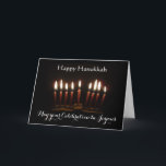 Happy Hanukkah Lit Menorah Card<br><div class="desc">Beautiful lit Menorah and Happy Hanukkah card.</div>