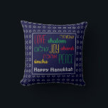 HAPPY HANUKKAH Love Joy Peace BLUE Throw Pillow<br><div class="desc">Colourful festive pillow with faux silver Star of David in subtle background pattern. LOVE JOY PEACE including Hebrew translations are colour-coded in red, yellow and green. Text is customizable in case you wish to change anything. HAPPY HANUKKAH is also customizable. Part of the HANUKKAH Collection.</div>