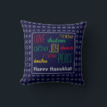 HAPPY HANUKKAH Love Joy Peace BLUE Throw Pillow<br><div class="desc">Colourful festive pillow with faux silver Star of David in subtle background pattern. LOVE JOY PEACE including Hebrew translations are colour-coded in red,  yellow and green. Text is customizable in case you wish to change anything. HAPPY HANUKKAH is also customizable. Part of the HANUKKAH Collection.</div>
