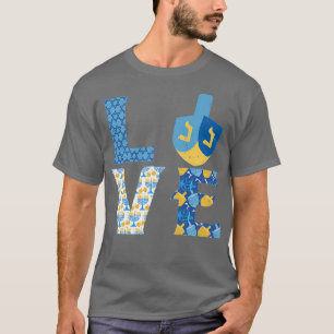 Happy Hanukkah LOVE Vintage Hebrew Menorah Jewish T-Shirt