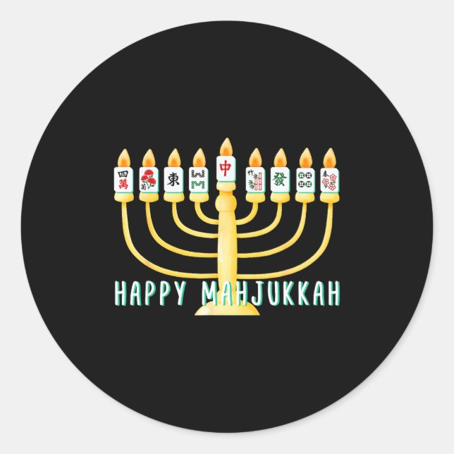 Happy Hanukkah Mahjong Menorah Mahjukkah Chanukkah Classic Round Sticker (Front)