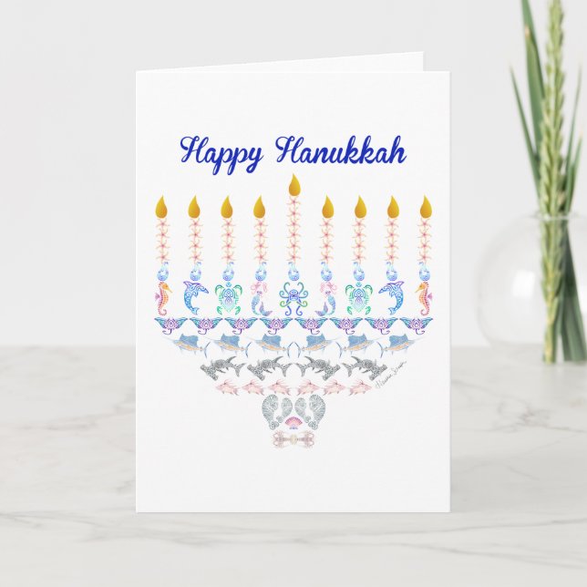 Happy Hanukkah Marine Menorah Holiday Card (Front)