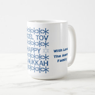 Happy Hanukkah Mazel Tov Star of David Menorah Coffee Mug