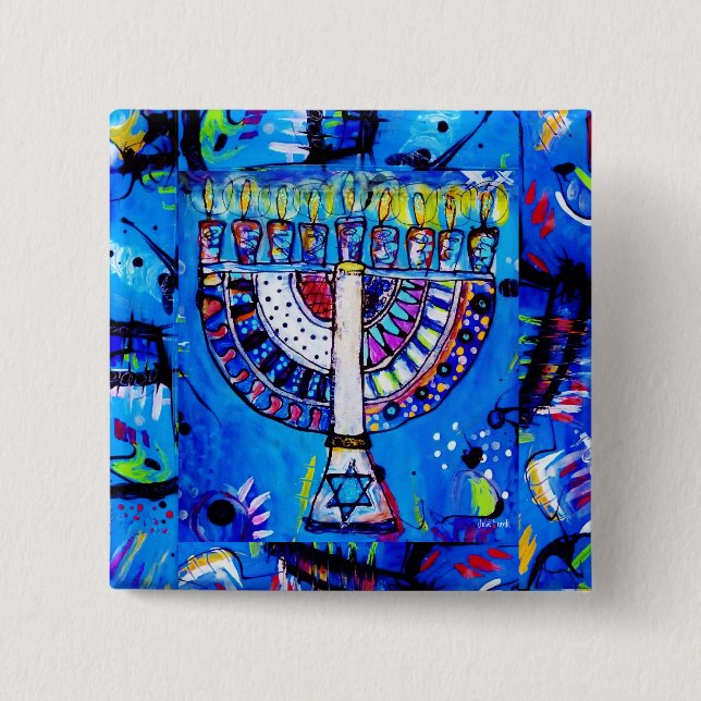 Happy Hanukkah Menorah 2 Inch Square Button (Front)