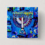 Happy Hanukkah Menorah 2 Inch Square Button<br><div class="desc">Jolie Frank original reverse painting on glass. 2011</div>