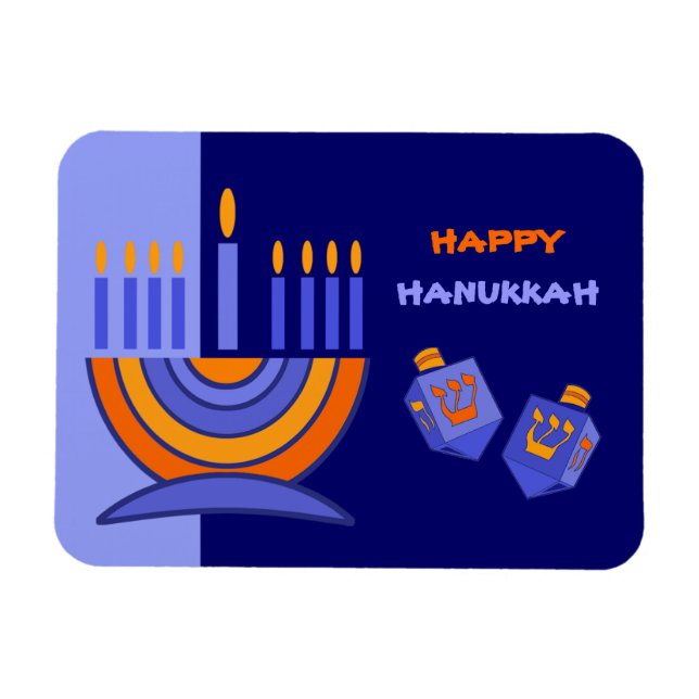Happy Hanukkah. Menorah and Dreidels Gift  Magnet (Horizontal)