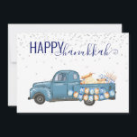 Happy Hanukkah Menorah Blue Vintage Truck Holiday Card<br><div class="desc">This design was created though digital art. It may be personalized in the area provided by changing the photo and/or text. Or it can be customized by choosing the click to customize further option and delete or change the colour the background, add text, change the text colour or style, or...</div>