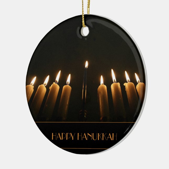 Happy Hanukkah Menorah Burning Candles Elegant Ceramic Ornament (Left)