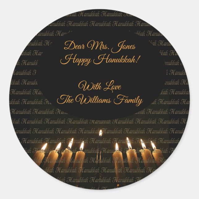 Happy Hanukkah Menorah Candles Elegant Classic Round Sticker (Front)