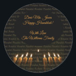 Happy Hanukkah Menorah Candles Elegant Classic Round Sticker<br><div class="desc">Happy Hanukkah Menorah Candles Elegant Classic Round Sticker,  Add Name or Text</div>