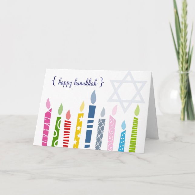 Happy Hanukkah Menorah Candles Greeting Card (Front)