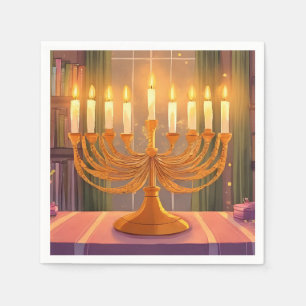 Happy Hanukkah Menorah Candles Oil Painting Napkin