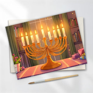Happy Hanukkah Menorah Candles Oil Painting Postcard