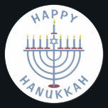 Happy Hanukkah Menorah Classic Round Sticker<br><div class="desc">These pretty stickers have a menorah and the words "Happy Hanukkah." See the matching party invitations here: https://www.zazzle.com/hanukkah_party_funny_whole_latke_fun_invitation-256781977102628379</div>