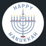 Happy Hanukkah Menorah Classic Round Sticker<br><div class="desc">These pretty stickers have a menorah and the words "Happy Hanukkah." See the matching party invitations here: https://www.zazzle.com/hanukkah_party_funny_whole_latke_fun_invitation-256781977102628379</div>
