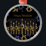 Happy Hanukkah! Menorah Custom Round Ornament<br><div class="desc">Happy Hanukkah! Create a treasured keepsake ornament! Personalize this custom beautiful ornament with your greetings. Follow easy prompts to completely personalize this unique ornament. Complete a coordinated elegant set: in our store zazzle.com/celebrationsevents* see matching Invitations, Announcements, Greeting Cards, Stickers, Postage Stamps, Apparel, Gifts and more! Zazzle.com/celebrationsevents* Custom Photocards make your...</div>