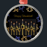 Happy Hanukkah! Menorah Custom Round Ornament<br><div class="desc">Happy Hanukkah! Create a treasured keepsake ornament! Personalize this custom beautiful ornament with your greetings. Follow easy prompts to completely personalize this unique ornament. Complete a coordinated elegant set: in our store zazzle.com/celebrationsevents* see matching Invitations, Announcements, Greeting Cards, Stickers, Postage Stamps, Apparel, Gifts and more! Zazzle.com/celebrationsevents* Custom Photocards make your...</div>