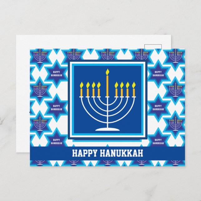 🕎 Happy Hanukkah, Menorah, customizable Postcard (Front/Back)