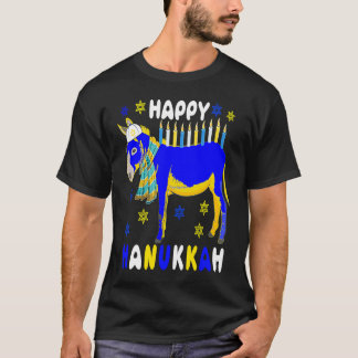 Happy Hanukkah Menorah Donkey Wearing Jewish Hat F T-Shirt