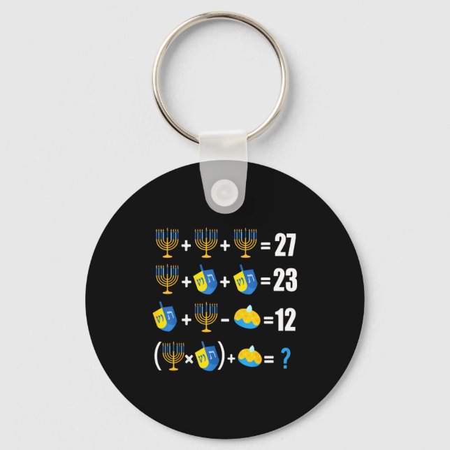 Happy Hanukkah Menorah Dreidel Doughnut Math Teach Keychain (Front)