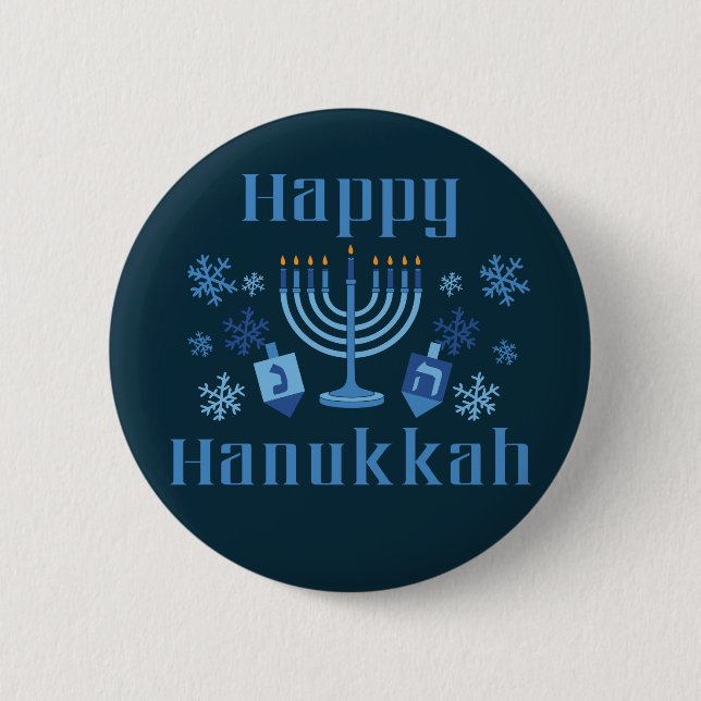 Happy Hanukkah Menorah Dreidel Festive Jewish 2 Inch Round Button (Front)